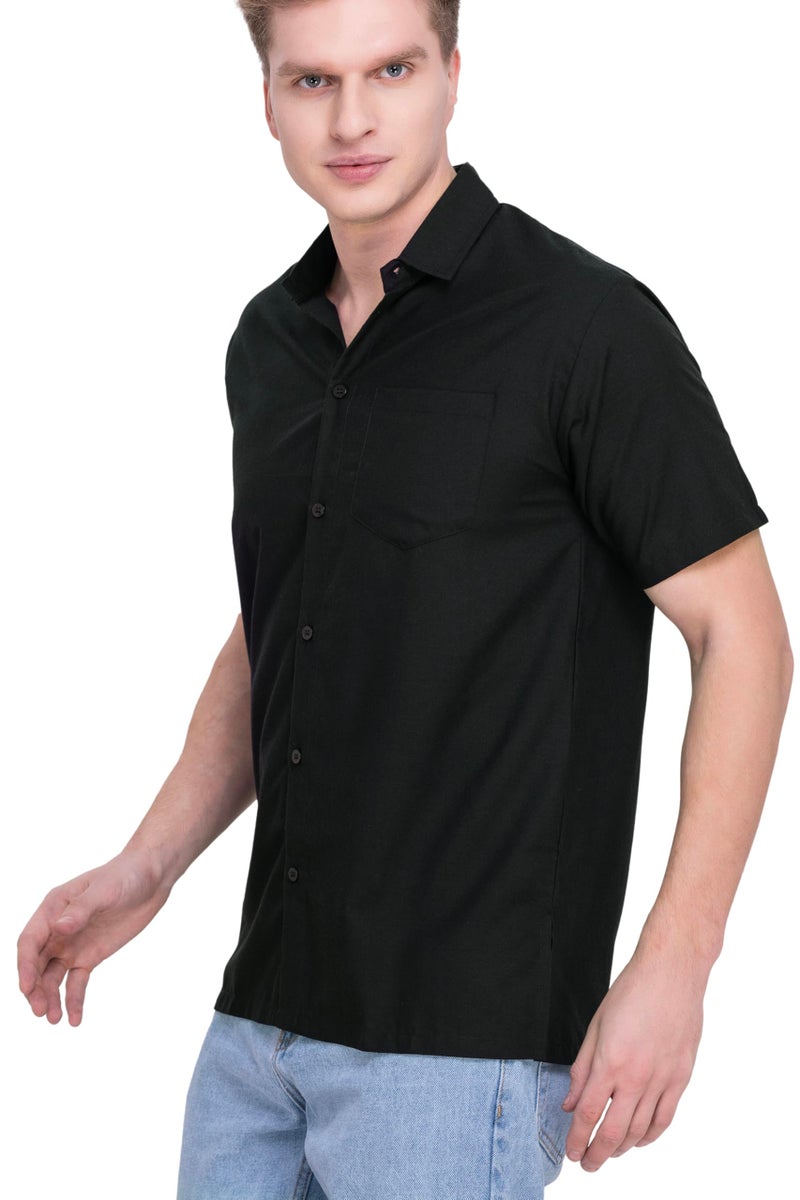 LA LEELA Mens Short Sleeve Button Down Solid Shirt Casual Camp Shirts for Men Summer Beach Business Vacation Work Shirt Tees with Pocket L Black Plain - Image 1